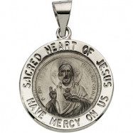 Picture of 14K White Gold Hollow Round Sacred Heart Of Jesus Medal