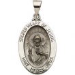 14K White Gold Hollow Oval Sacred Heart Of Jesus Medal