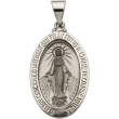 14K White Gold Hollow Oval Miraculous Medal