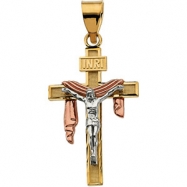 Picture of 14K Yellow Gold Tricolor Crucifix With Shroud Pendant