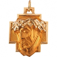 Picture of 14K Yellow Gold Head Of Jesus With Crown Cross Pendant