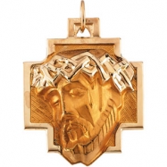 Picture of 14K Yellow Gold Head Of Jesus With Crown Cross Pendant