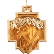 14K Yellow Gold Head Of Jesus With Crown Cross Pendant