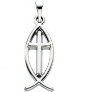 Picture of 14K White Gold Fish With Cross Pendant