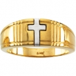 14K Yellow White Gold Gents Two Tone Cross Duo Band
