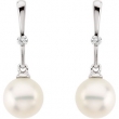 14K White Gold Pair Freshwater Cultured Pearl And Diamond Earring