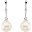 14K White Gold Pair Freshwater Cultured Pearl And Diamond Earring
