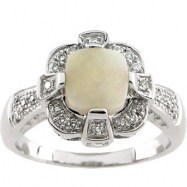 Picture of 14K White Gold Genuine Opal Cab And Diamond Ring