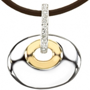 Picture of Sterling Silver & 14k Yellow Gold Diamond Pendant On 18"" Brown Leather Cord