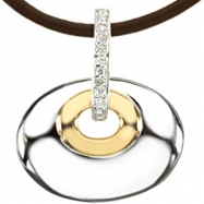 Picture of Sterling Silver & 14k Yellow Gold Diamond Pendant On 18"" Brown Leather Cord
