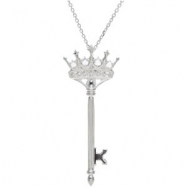 Picture of Sterling Silver 1/10 CT TW 18" Diamond Crown Key Necklace