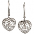 Sterling Silver Pair Diamond Lever Back Heart Earrings