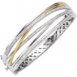 14K White Yellow Gold Two Tone Diamond Bangle Bracelet