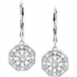 Sterling Silver Pair Diamond Lever Back Earrings