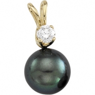 Picture of 14K Yellow Gold Black Pearl And Diamond Pendant