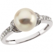 14K White Gold Freshwater Cultured Pearl And Diamond Ring