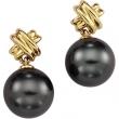 14K Yellow Gold Pair Round Tahitian Pearl Earring