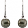 14K White Gold Pair Near Round 1 8c Tahitian Pearl And Diamond Earring