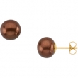 14K Yellow Gold Pair 09.00 - Freshwater Dyed Chocolate Cultured Pearl Earrings