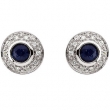 14K White Gold Pair Genuine Sapphire And Diamond Earring