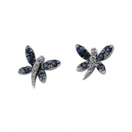 Picture of 14K White Gold Pair 14kw Black Rhodium Plated Genuine Blue Sapphire And Diamond Earring