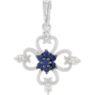Picture of Sterling Silver Genuine Blue Sapphire & Diamond Pendant