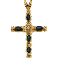 Picture of 14K Yellow Gold Cross Pendant With Sapphire And Diamond