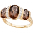 14K Yellow Gold Genuine Smoky Quartz And Diamond Ring