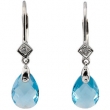 14K White Gold Pair 10x7 Genuine Swiss Blue Topaz And Diamond Earring