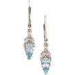 14K White Gold Pair 8x5 Genuine Aquamarine And Diamond Earring