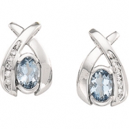 Picture of 14K White Gold Pair 6x4 Genuine Aquamarine And Diamond Earring