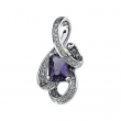 14K White Gold 08.00x06.00 Genuine Amethyst And Diamond Pendant