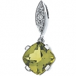 14K White Gold 07.00x07.00 Genuine Peridot And Diamond Pendant