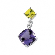 Picture of 14K White Gold Amethyst Genuine Peridot And Diamond Pendant
