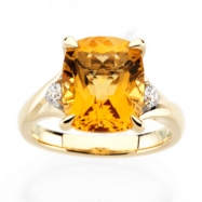 Picture of 14K Yellow Gold Genuine Checkerboard Citrine And Diamond Ring