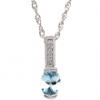 14K White Gold Genuine Aquamarine And Diamond Pendant