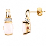 Picture of 14K Yellow Gold Pair Cabochon Genuine Opal Pink Tourmaline & Diamond Earrings