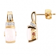 14K Yellow Gold Pair Cabochon Genuine Opal Pink Tourmaline & Diamond Earrings