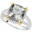 Sterling Silver & 14k Yellow Gold Genuine Checkerboard Green Quartz Ring