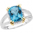 Sterling Silver & 14k Yellow Gold Genuine Checkerboard Swiss Blue Topaz Ring
