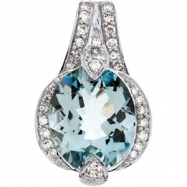 Picture of 14K White Gold Genuine Aquamarine And Diamond Pendant  Diamond quality AA (I1 clarity G-I color)
