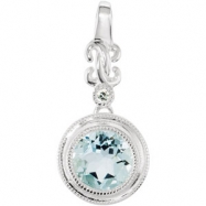 Picture of Sterling Silver Genuine Aquamarine And Hi I2 Diamond Pendant