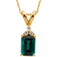 Picture of 14K Yellow Gold Chatham Created Emerald And Diamond Pendant