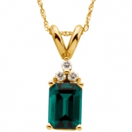 Picture of 14K Yellow Gold Chatham Created Emerald And Diamond Pendant
