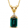 14K Yellow Gold Chatham Created Emerald And Diamond Pendant