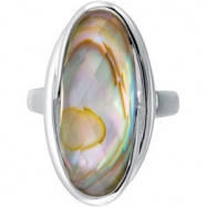Picture of Sterling Silver Genuine Abalone Doublet With Checkerboard White Quartz Top Ring