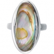 Sterling Silver Genuine Abalone Doublet With Checkerboard White Quartz Top Ring
