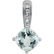 14K White Gold Genuine Aquamarine And Diamond Pendant
