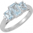 14K White Gold Genuine Aquamarine And Diamond Ring