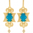 PAIR Genuine Turquoise & Diamond Granulated Earrings